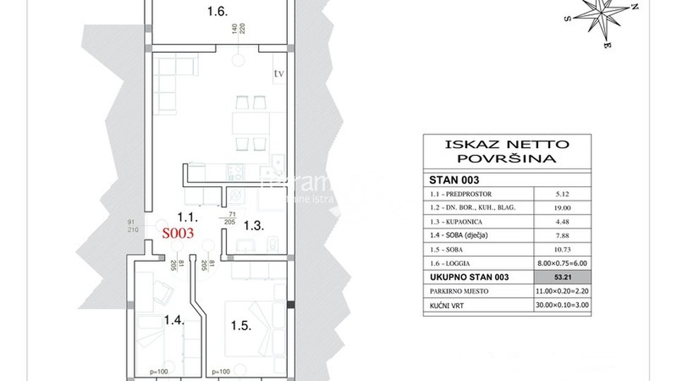 Istrien, Vodnjan, Peroj Wohnung mit zwei Schlafzimmern 58,41 m2 mit einem Garten von 30 m2