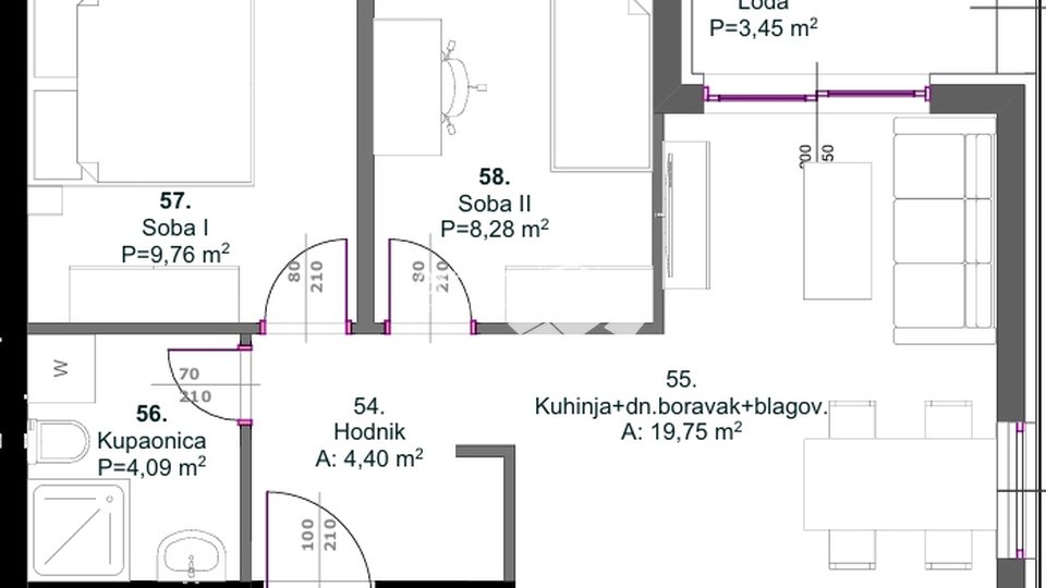 Istrien, Medulin, zweite Etage 52,85 m2, 2SS+DB, 400 Meter vom Meer entfernt, NEUER #Verkauf