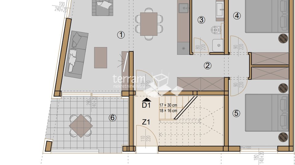 Istrien, Medulin Zwei-Zimmer-Wohnung 79,80 m2 mit einem Garten von 71 m2 und Meerblick