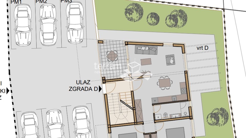 Istrien, Medulin Zwei-Zimmer-Wohnung 79,80 m2 mit einem Garten von 71 m2 und Meerblick