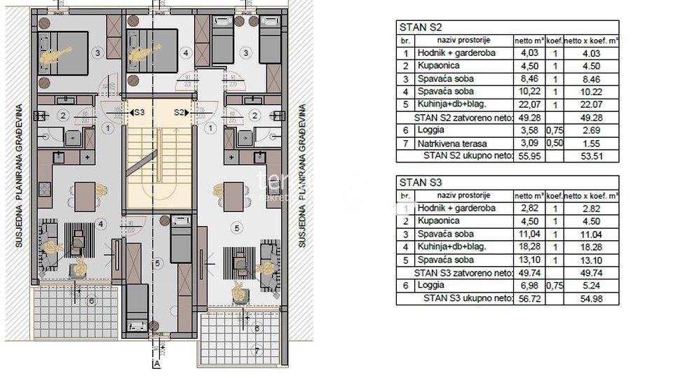 Istrien, Pula, breiteres Zentrum, Neubau, 1. Stock, 57,30 m2, 2 Schlafzimmer + Badezimmer, NEU!!!!